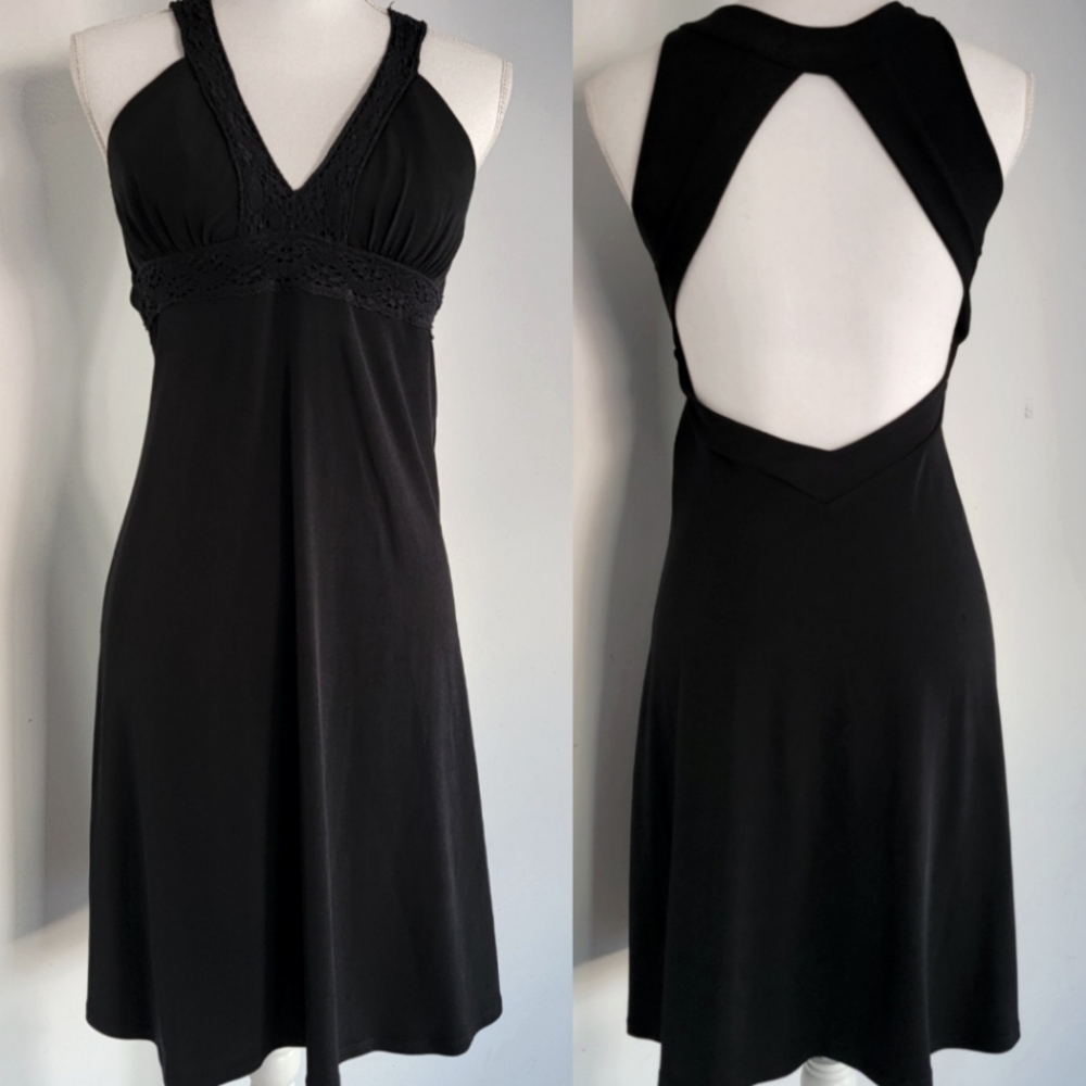 Charlotte Russe Black Open Back Halter Dress Fit & Flare Small Y2K Coquette